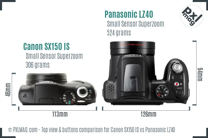 Canon SX150 IS vs Panasonic LZ40 top view buttons comparison