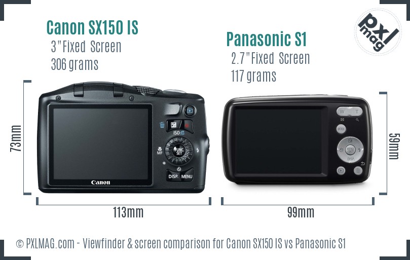 Canon SX150 IS vs Panasonic S1 Screen and Viewfinder comparison