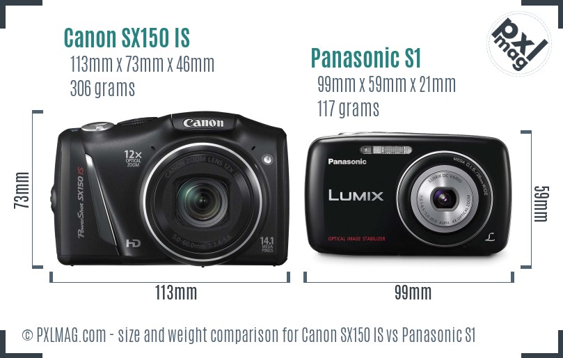 Canon SX150 IS vs Panasonic S1 size comparison