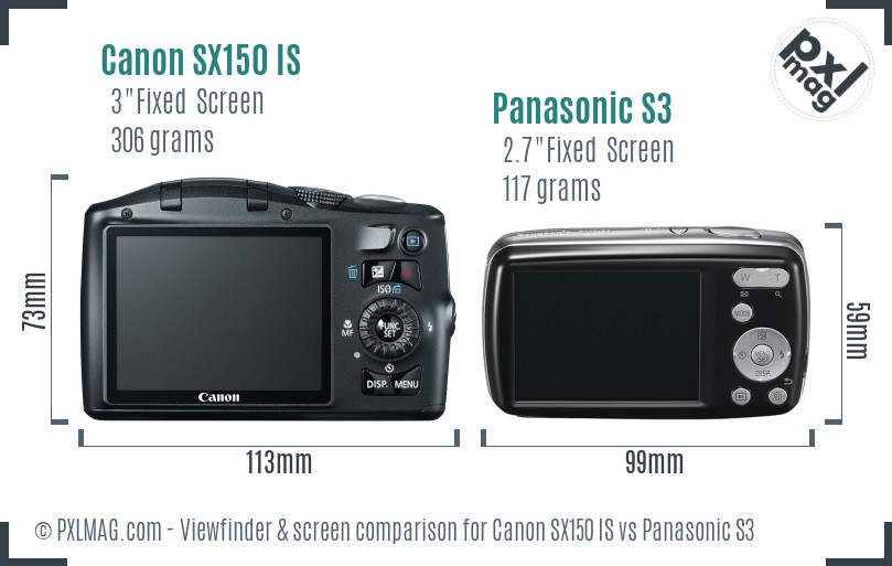 Canon SX150 IS vs Panasonic S3 Screen and Viewfinder comparison