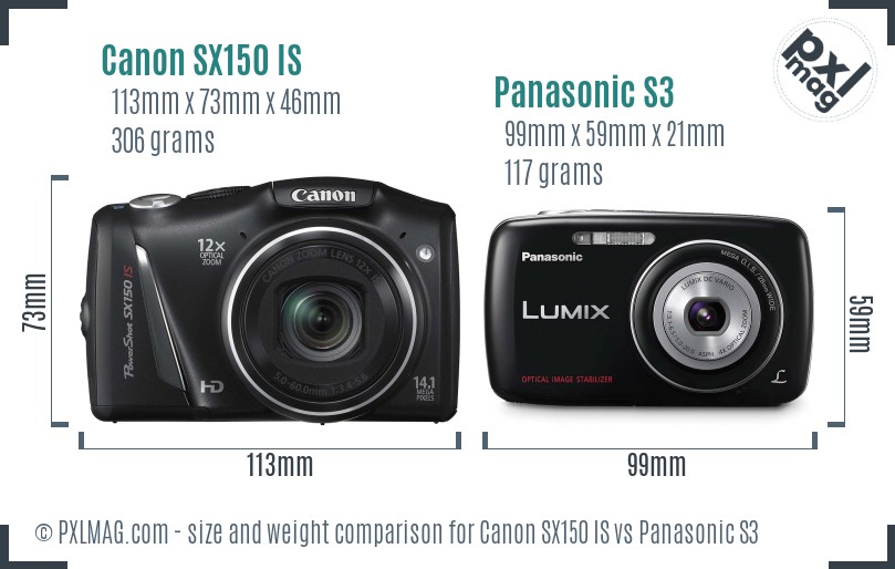 Canon SX150 IS vs Panasonic S3 size comparison