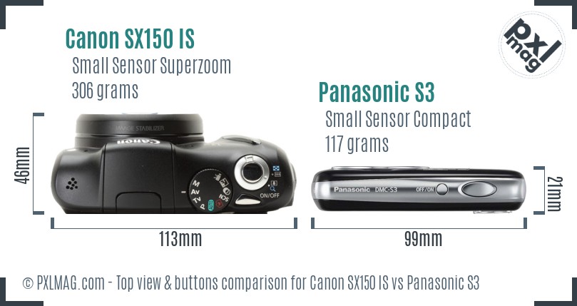 Canon SX150 IS vs Panasonic S3 top view buttons comparison