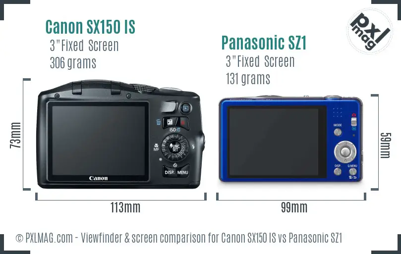 Canon SX150 IS vs Panasonic SZ1 Screen and Viewfinder comparison