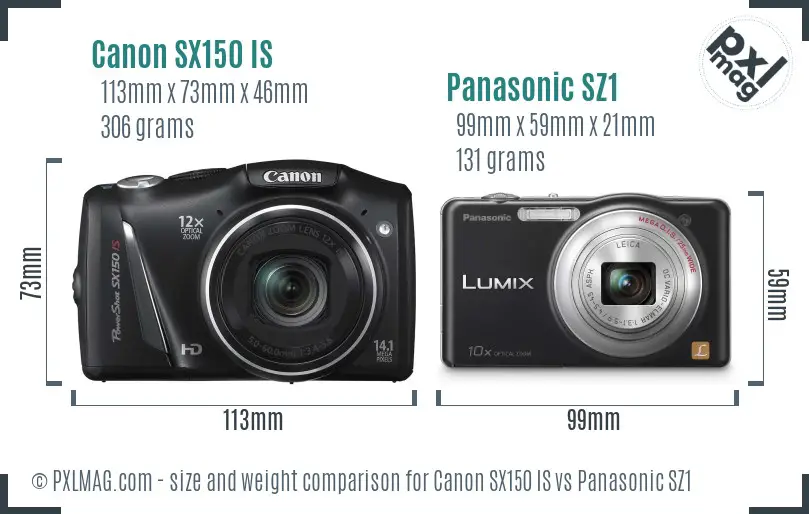 Canon SX150 IS vs Panasonic SZ1 size comparison