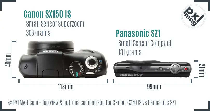 Canon SX150 IS vs Panasonic SZ1 top view buttons comparison