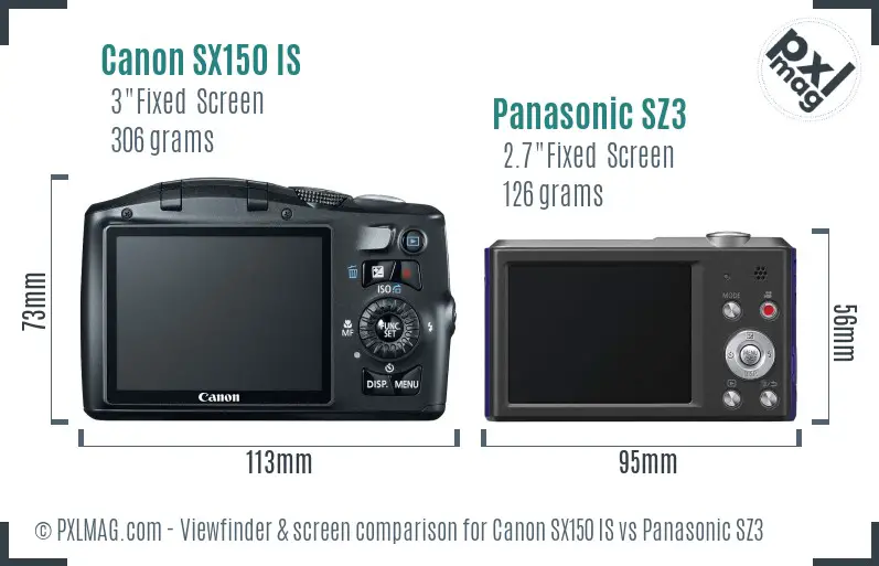 Canon SX150 IS vs Panasonic SZ3 Screen and Viewfinder comparison