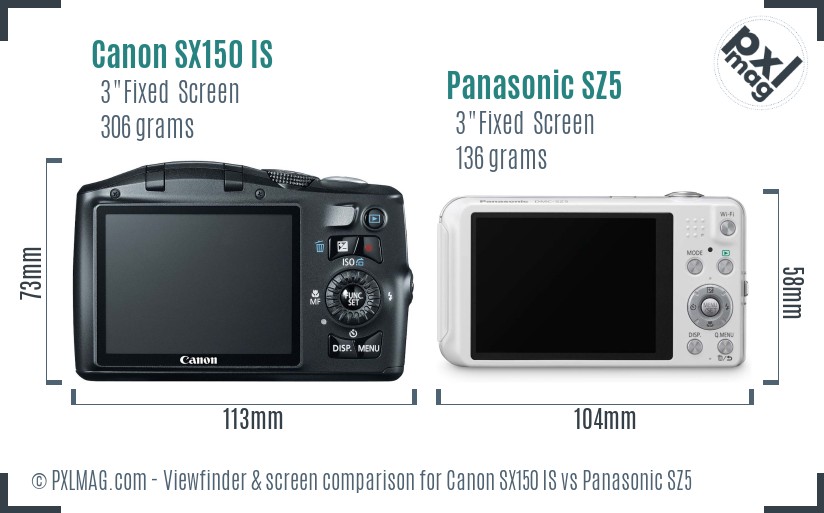 Canon SX150 IS vs Panasonic SZ5 Screen and Viewfinder comparison