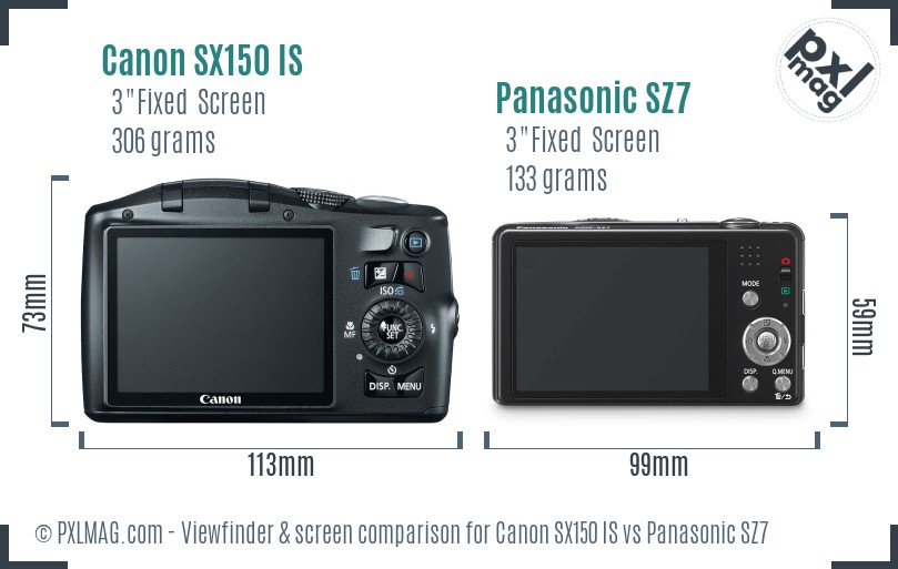 Canon SX150 IS vs Panasonic SZ7 Screen and Viewfinder comparison