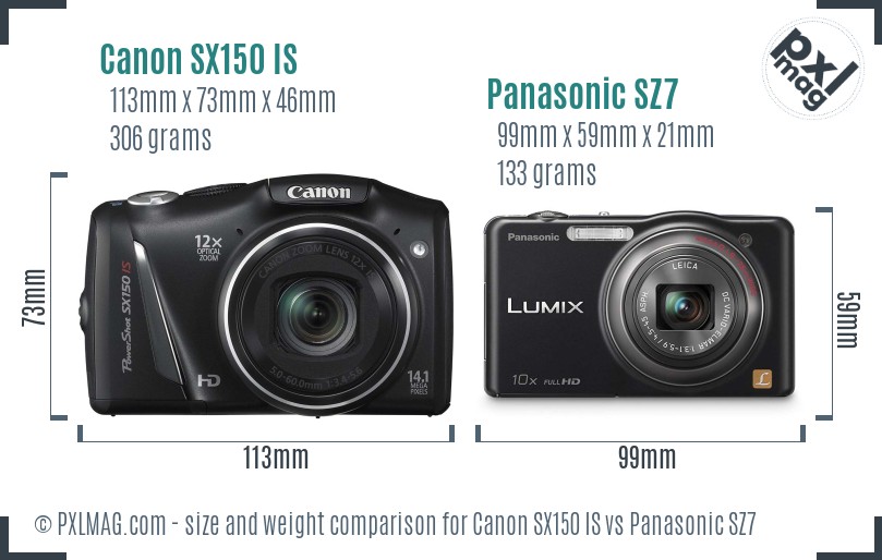 Canon SX150 IS vs Panasonic SZ7 size comparison Canon SX150 IS vs Panasonic SZ7 size comparison