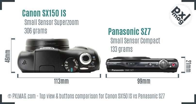 Canon SX150 IS vs Panasonic SZ7 top view buttons comparison
