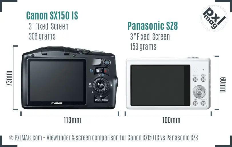 Canon SX150 IS vs Panasonic SZ8 Screen and Viewfinder comparison