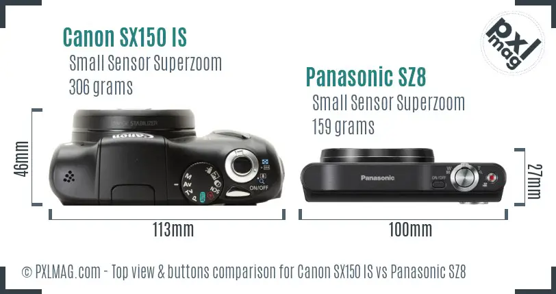 Canon SX150 IS vs Panasonic SZ8 top view buttons comparison