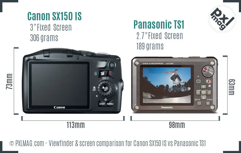 Canon SX150 IS vs Panasonic TS1 Screen and Viewfinder comparison