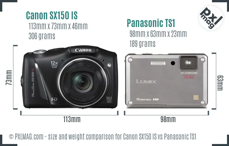 Canon SX150 IS vs Panasonic TS1 size comparison
