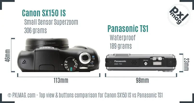 Canon SX150 IS vs Panasonic TS1 top view buttons comparison