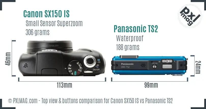 Canon SX150 IS vs Panasonic TS2 top view buttons comparison Canon SX150 IS vs Panasonic TS2 top view buttons comparison
