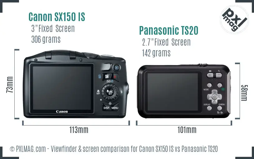 Canon SX150 IS vs Panasonic TS20 Screen and Viewfinder comparison