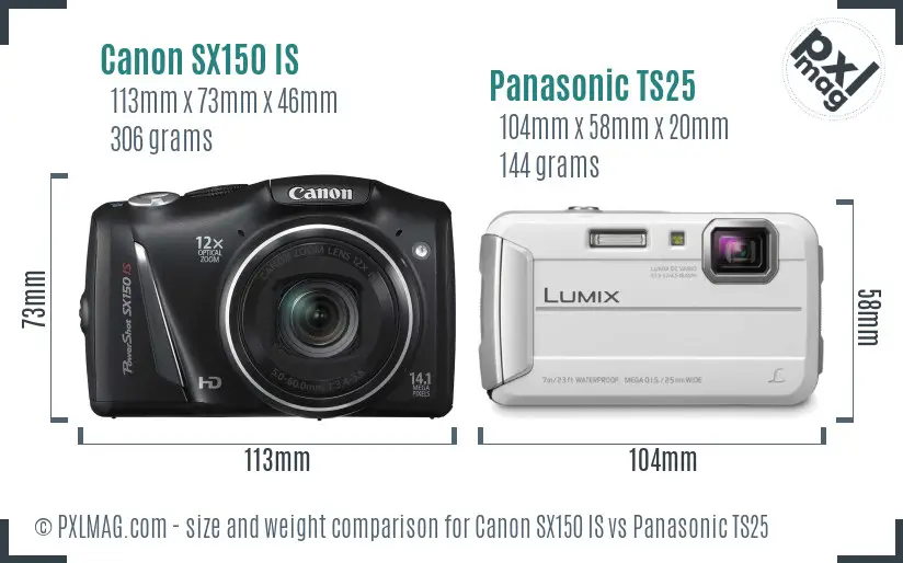 Canon SX150 IS vs Panasonic TS25 size comparison Canon SX150 IS vs Panasonic TS25 size comparison