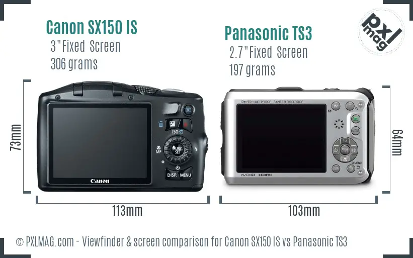 Canon SX150 IS vs Panasonic TS3 Screen and Viewfinder comparison