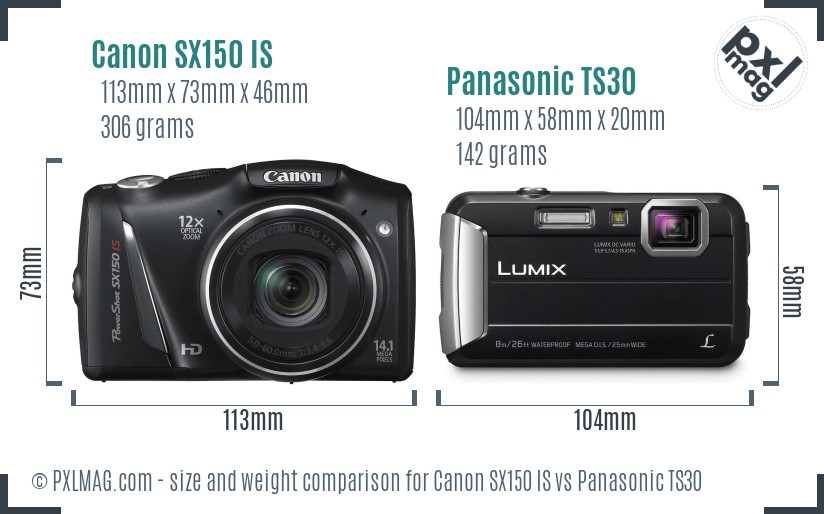 Canon SX150 IS vs Panasonic TS30 size comparison Canon SX150 IS vs Panasonic TS30 size comparison