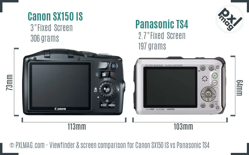 Canon SX150 IS vs Panasonic TS4 Screen and Viewfinder comparison