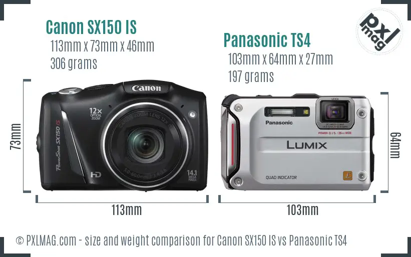 Canon SX150 IS vs Panasonic TS4 size comparison