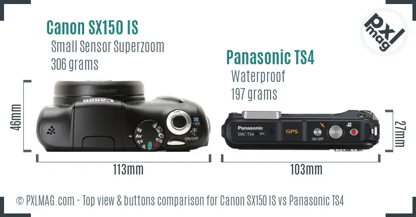 Canon SX150 IS vs Panasonic TS4 top view buttons comparison