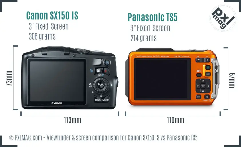 Canon SX150 IS vs Panasonic TS5 Screen and Viewfinder comparison