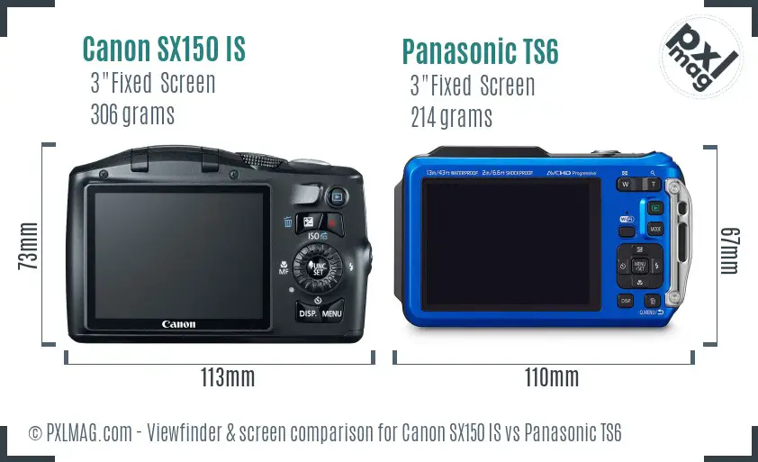 Canon SX150 IS vs Panasonic TS6 Screen and Viewfinder comparison