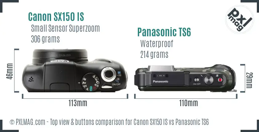 Canon SX150 IS vs Panasonic TS6 top view buttons comparison