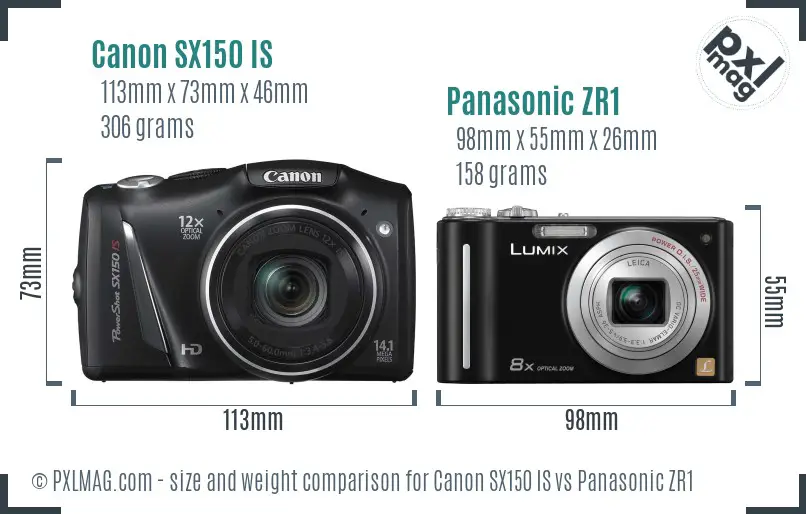 Canon SX150 IS vs Panasonic ZR1 size comparison