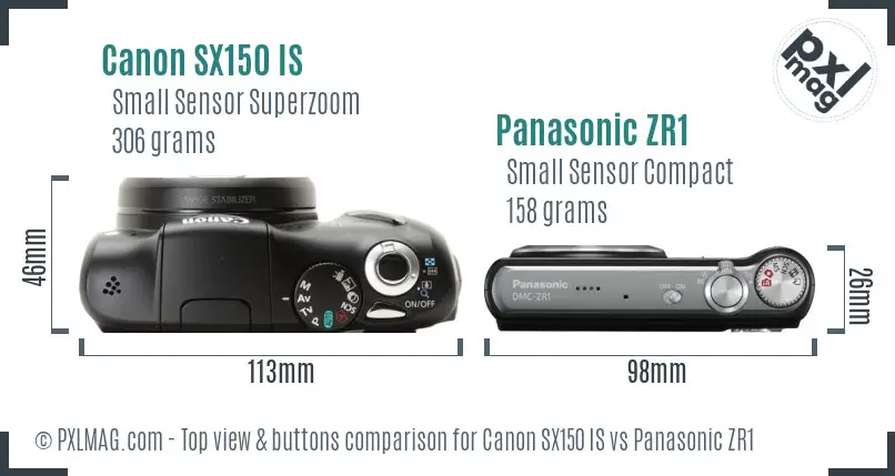 Canon SX150 IS vs Panasonic ZR1 top view buttons comparison