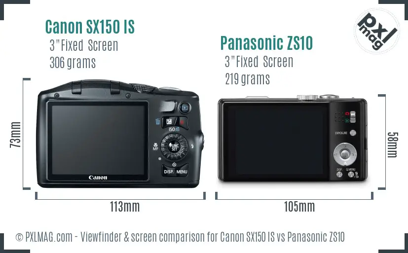 Canon SX150 IS vs Panasonic ZS10 Screen and Viewfinder comparison