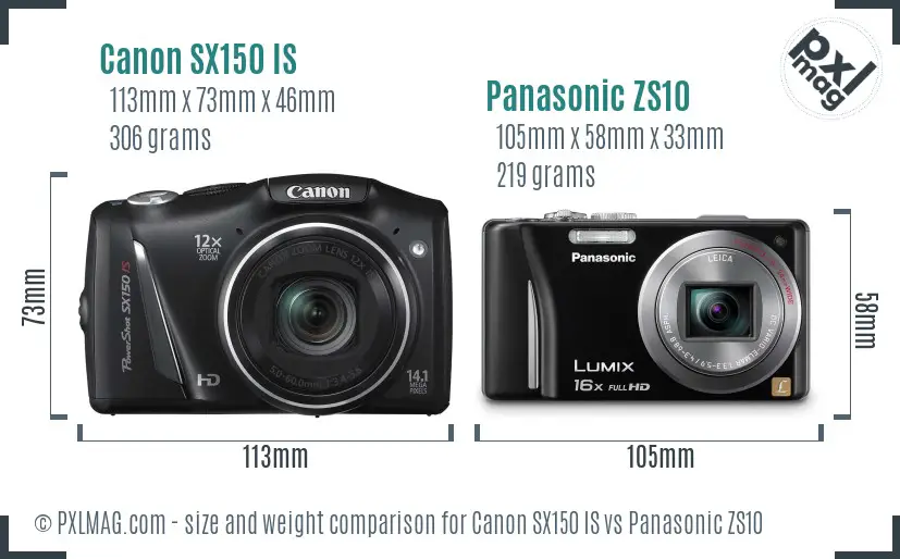 Canon SX150 IS vs Panasonic ZS10 size comparison