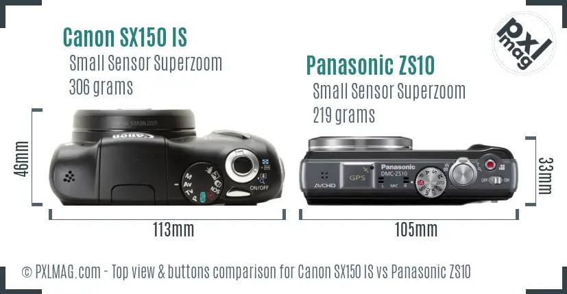 Canon SX150 IS vs Panasonic ZS10 top view buttons comparison