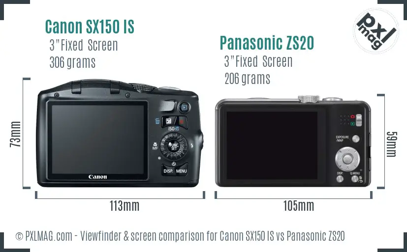 Canon SX150 IS vs Panasonic ZS20 Screen and Viewfinder comparison Canon SX150 IS vs Panasonic ZS20 Screen and Viewfinder comparison