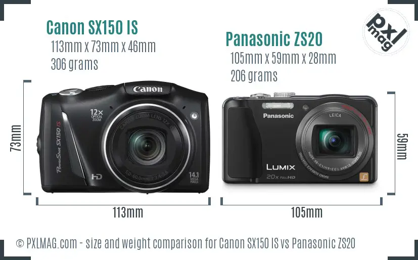 Canon SX150 IS vs Panasonic ZS20 size comparison Canon SX150 IS vs Panasonic ZS20 size comparison