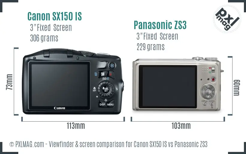 Canon SX150 IS vs Panasonic ZS3 Screen and Viewfinder comparison