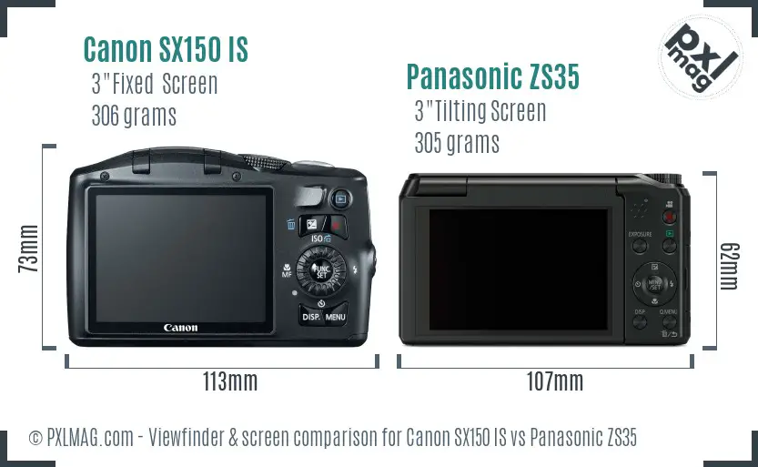 Canon SX150 IS vs Panasonic ZS35 Screen and Viewfinder comparison Canon SX150 IS vs Panasonic ZS35 Screen and Viewfinder comparison