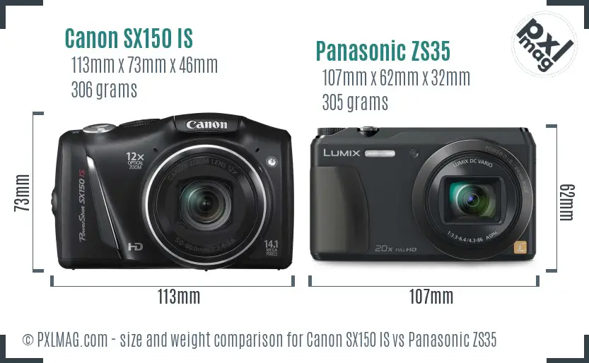 Canon SX150 IS vs Panasonic ZS35 size comparison Canon SX150 IS vs Panasonic ZS35 size comparison