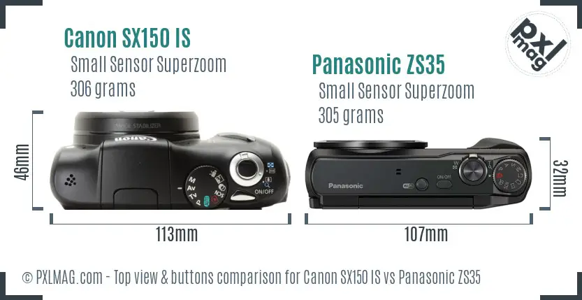 Canon SX150 IS vs Panasonic ZS35 top view buttons comparison Canon SX150 IS vs Panasonic ZS35 top view buttons comparison
