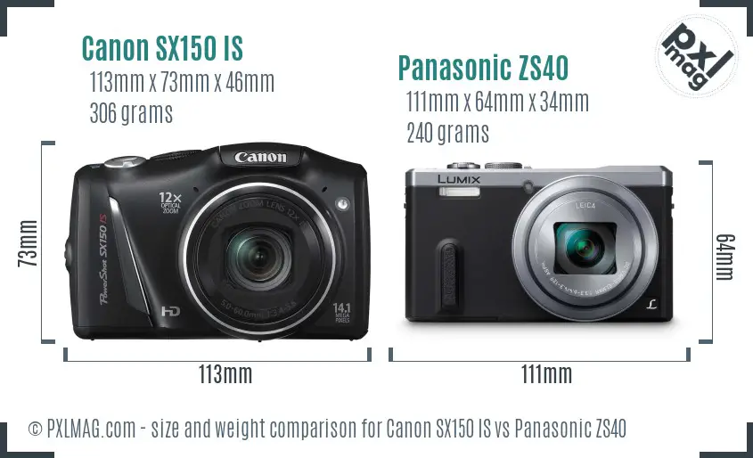 Canon SX150 IS vs Panasonic ZS40 size comparison Canon SX150 IS vs Panasonic ZS40 size comparison