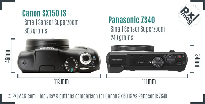 Canon SX150 IS vs Panasonic ZS40 top view buttons comparison