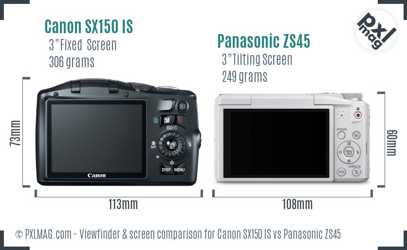 Canon SX150 IS vs Panasonic ZS45 Screen and Viewfinder comparison