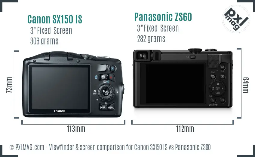 Canon SX150 IS vs Panasonic ZS60 Screen and Viewfinder comparison