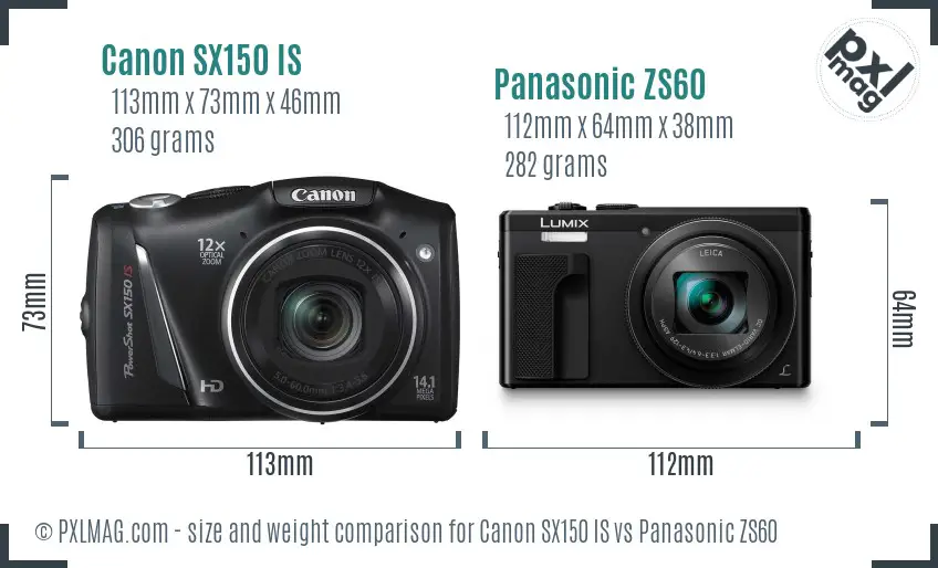 Canon SX150 IS vs Panasonic ZS60 size comparison