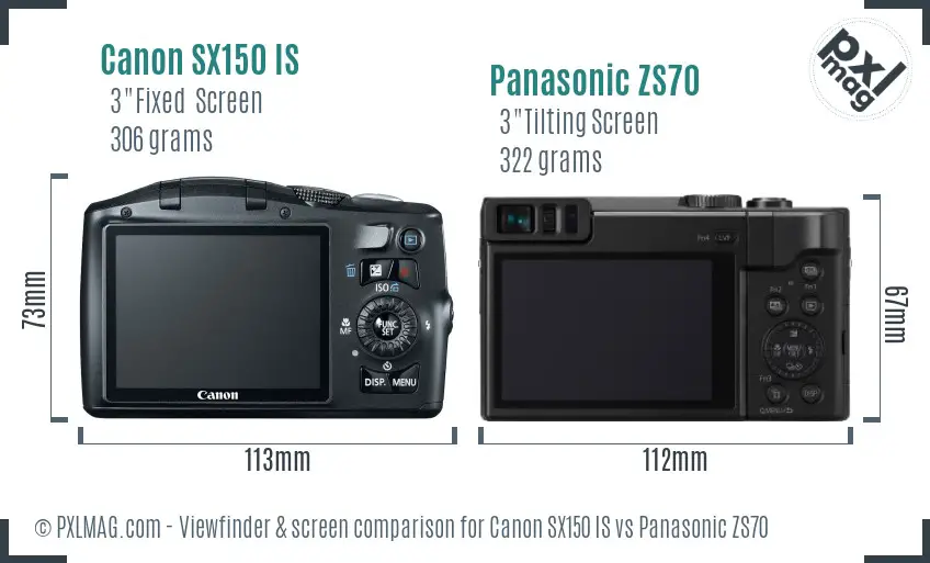 Canon SX150 IS vs Panasonic ZS70 Screen and Viewfinder comparison
