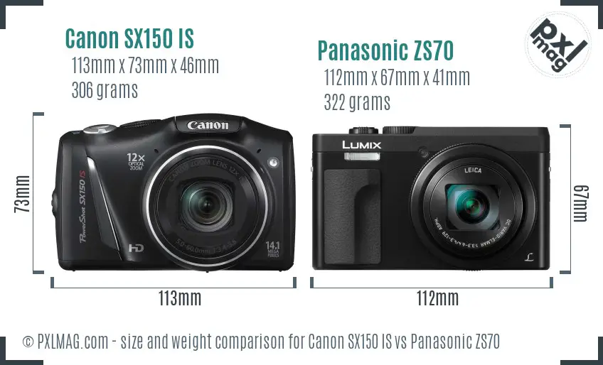 Canon SX150 IS vs Panasonic ZS70 size comparison