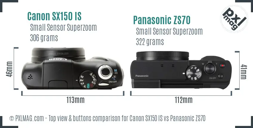 Canon SX150 IS vs Panasonic ZS70 top view buttons comparison