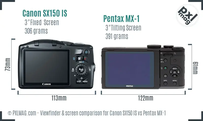 Canon SX150 IS vs Pentax MX-1 Screen and Viewfinder comparison